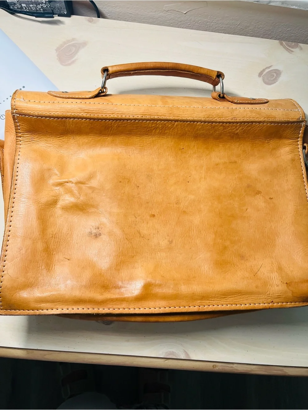 Classic Tan Leather Briefcase Satchel for Men